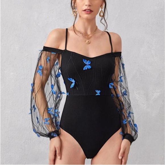 SHEIN Tops - NWOT Cold Shoulder Butterfly Bodysuit